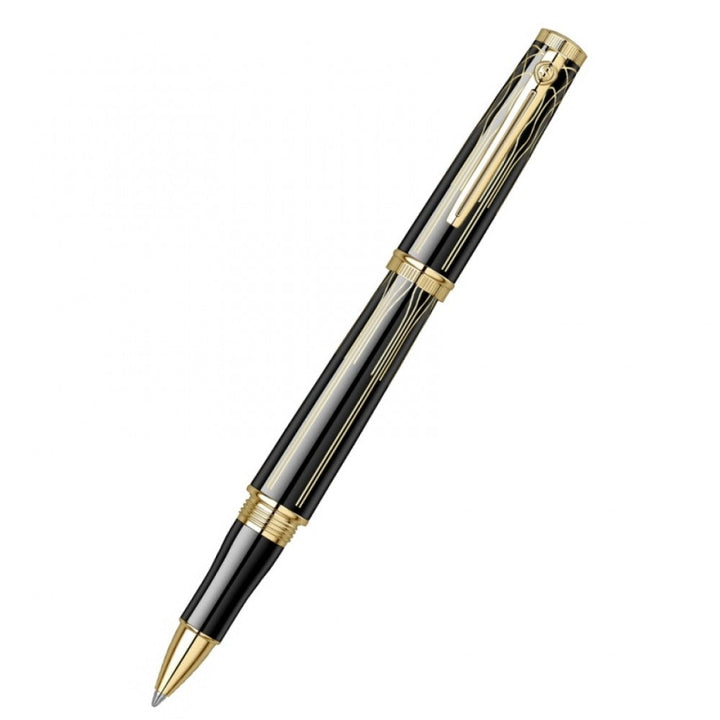 Scrikss Heritage 23k Gold Plated Engraved Design Rollerball Pen | Glossy Black