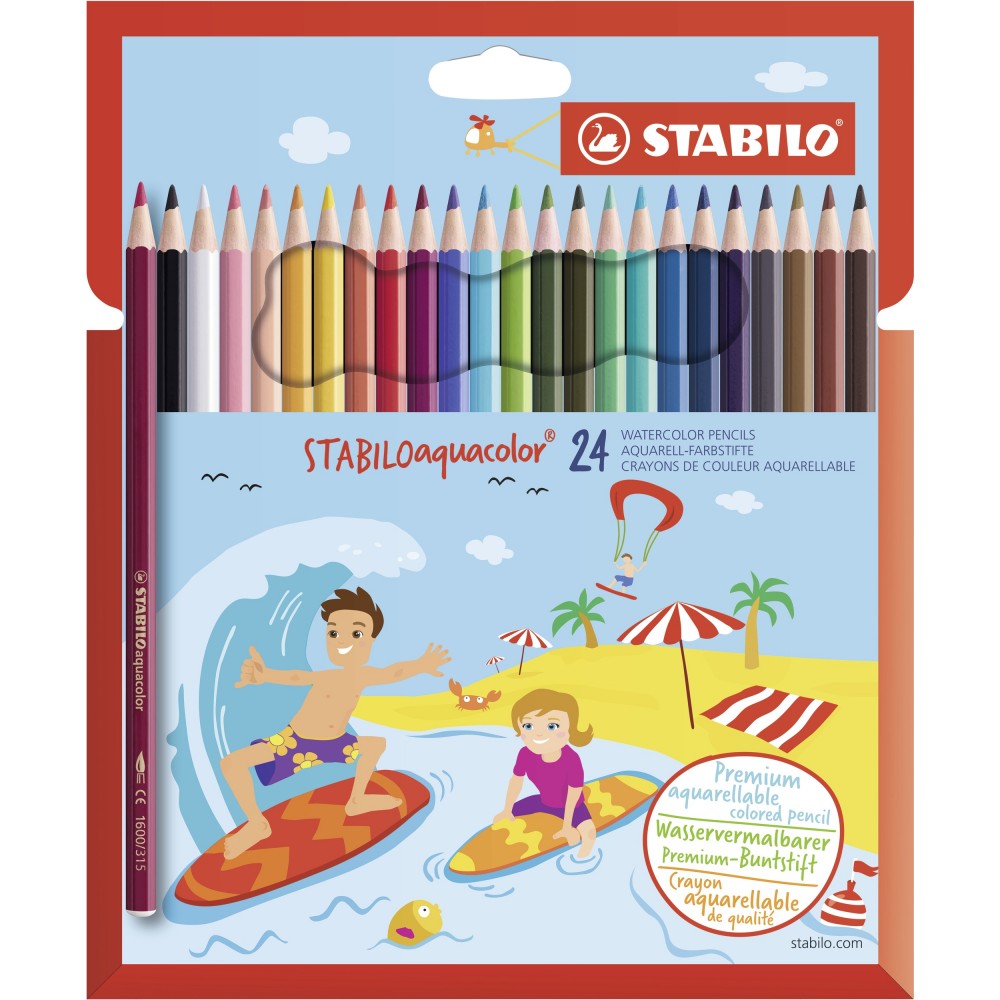 Stabilo | Aquacolor Colouring Pencils | Wallet Of 24 Assorted Colours - penpencilink