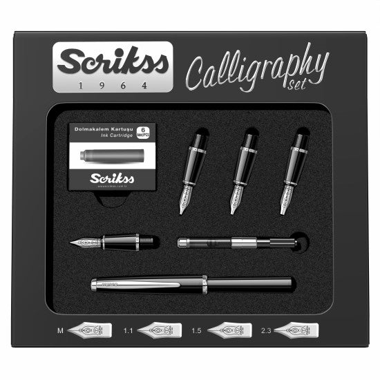 Scrikss | Calligraphy | Pen Set | Black | Medium, 1.1mm, 1.5mm, 2.3mm Nib - penpencilink