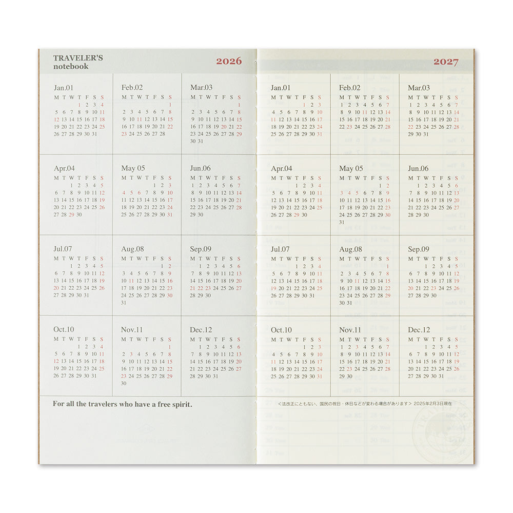 Traveler's Company Notebook Refill 2026 Weekly + Memo - A5-