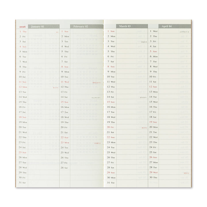 Traveler's Company Notebook Refill 2026 Weekly + Memo - A5-