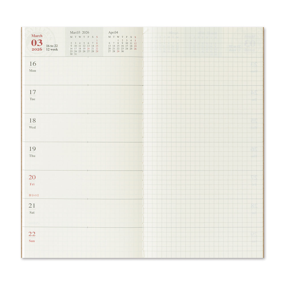 Traveler's Company Notebook Refill 2026 Weekly + Memo - A5-