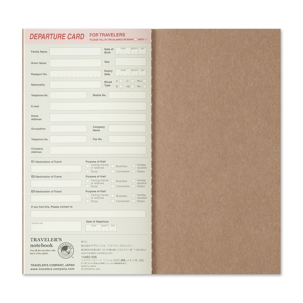Traveler's Company Notebook Refill 2026 Weekly + Memo - A5-