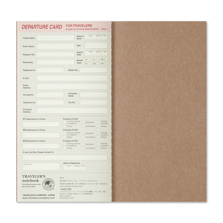 Traveler's Company Notebook Refill 2026 Weekly + Memo - A5-