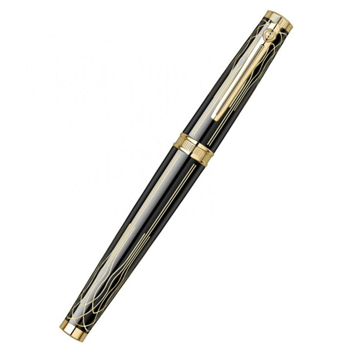 Scrikss Heritage 23k Gold Plated Engraved Design Rollerball Pen | Glossy Black