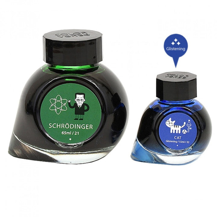 Colorverse | Multiverse Series | Season 3 | Fountain Pen Ink | Schrodinger | Green | 65ml and 15ml | 2 Bottle Set - Aarcaai