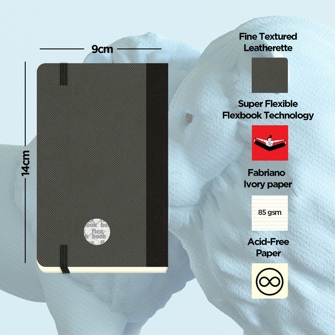 Flexbook | Ruled | Pocket A6 Size Notebook | Off Black | Adventure Series