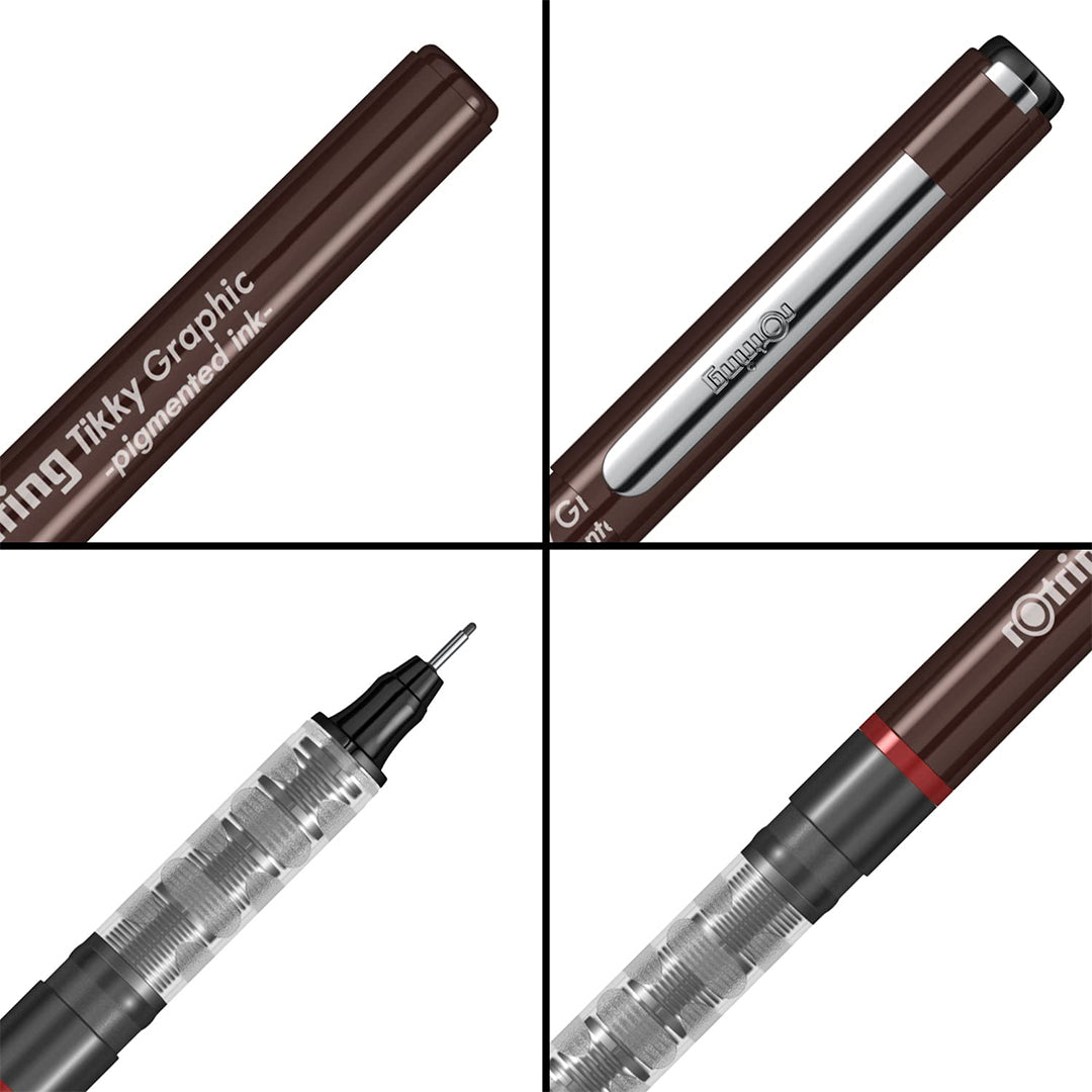 Rotring 0.1mm, 0.2mm, 0.3mm, 0.5mm Line Thickness Tikky Graphic Fineliner with Black Pigmented Lightfast And Water Resistant Ink For Long Life Drawings, Sketching, Non-Refillable, 5 Pen Set