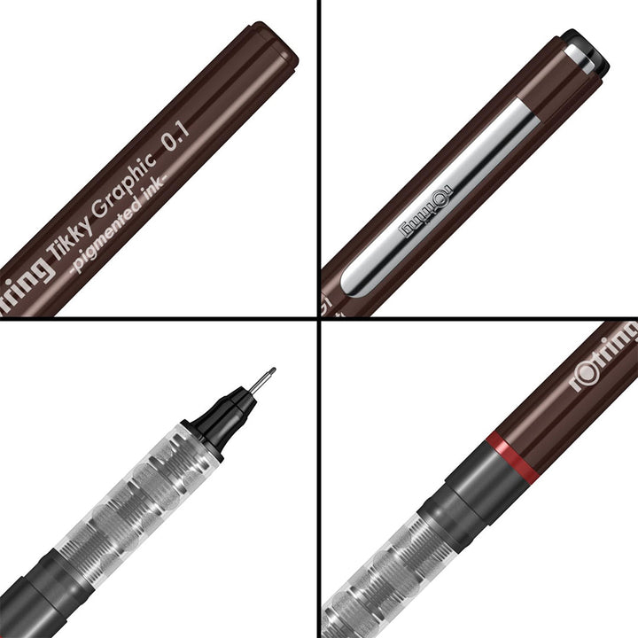 Rotring 0.1mm Line Thickness Tikky Graphic Fineliner with Black Pigmented Lightfast And Water Resistant Ink For Long Life Drawings, Sketching, Non-Refillable, 4 Pen Set
