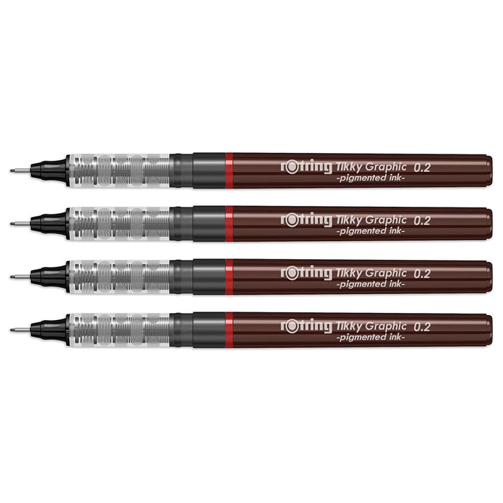 Rotring 0.2mm Line Thickness Tikky Graphic Fineliner with Black Pigmented Lightfast And Water Resistant Ink For Long Life Drawings, Sketching, Non-Refillable, 4 Pen Set