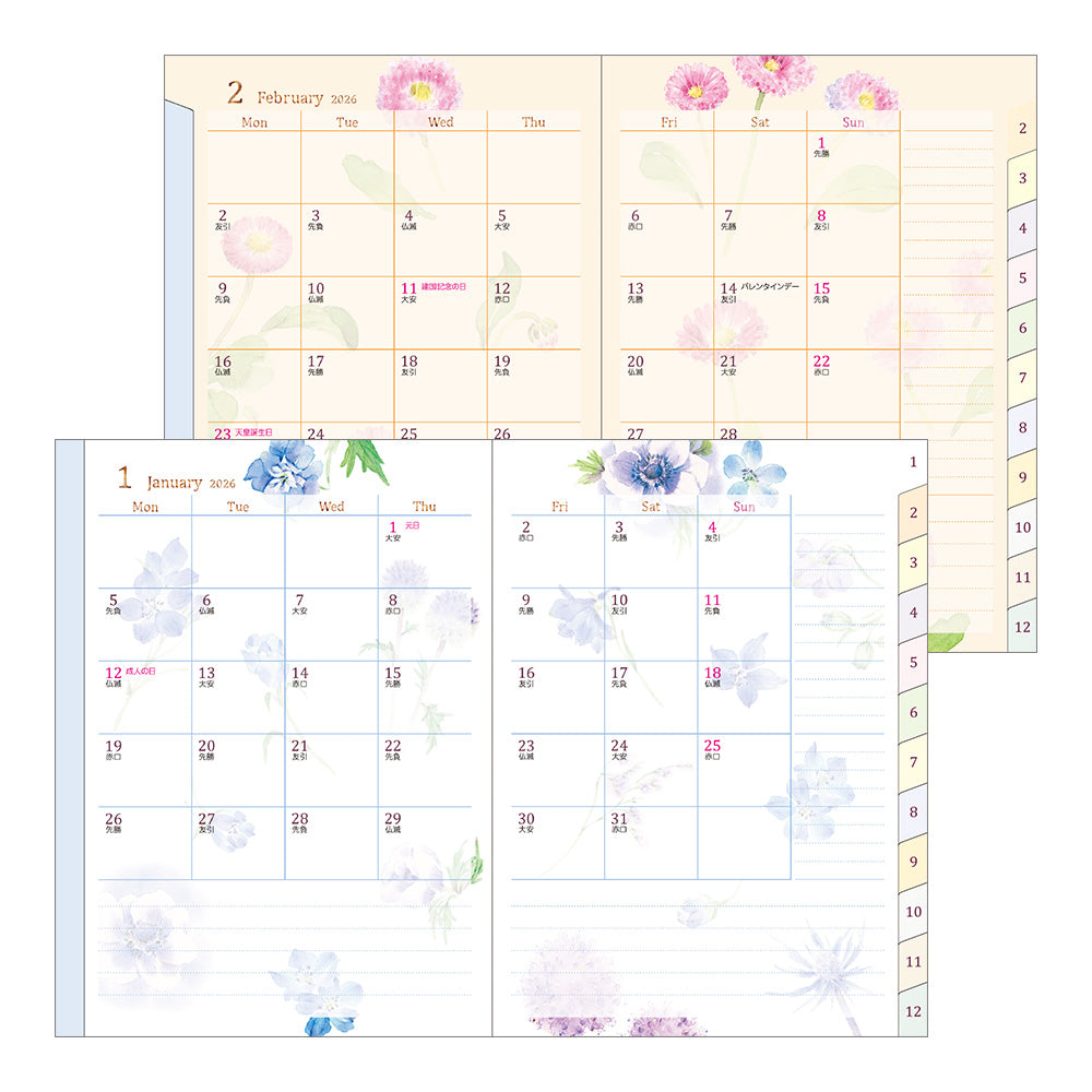 Midori Pocket Diary Country Time Flower 2026 - A6
