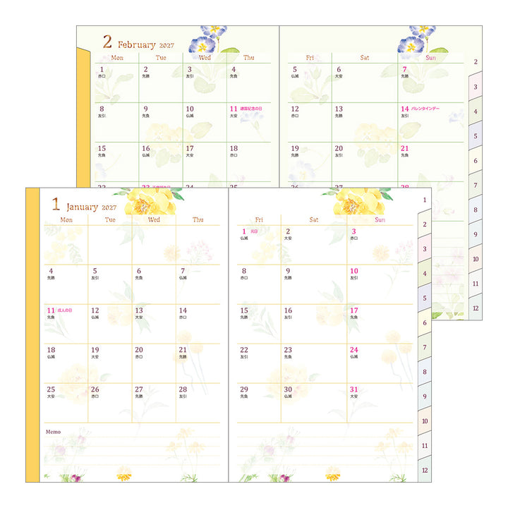 Midori Pocket Diary Country Time Flower 2027 - B6