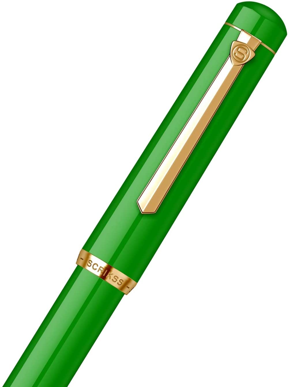 Scrikss | 419 Legendary | Fountain Ink Pen | Medium Nib | Gold Plated | Glossy Green Barrel