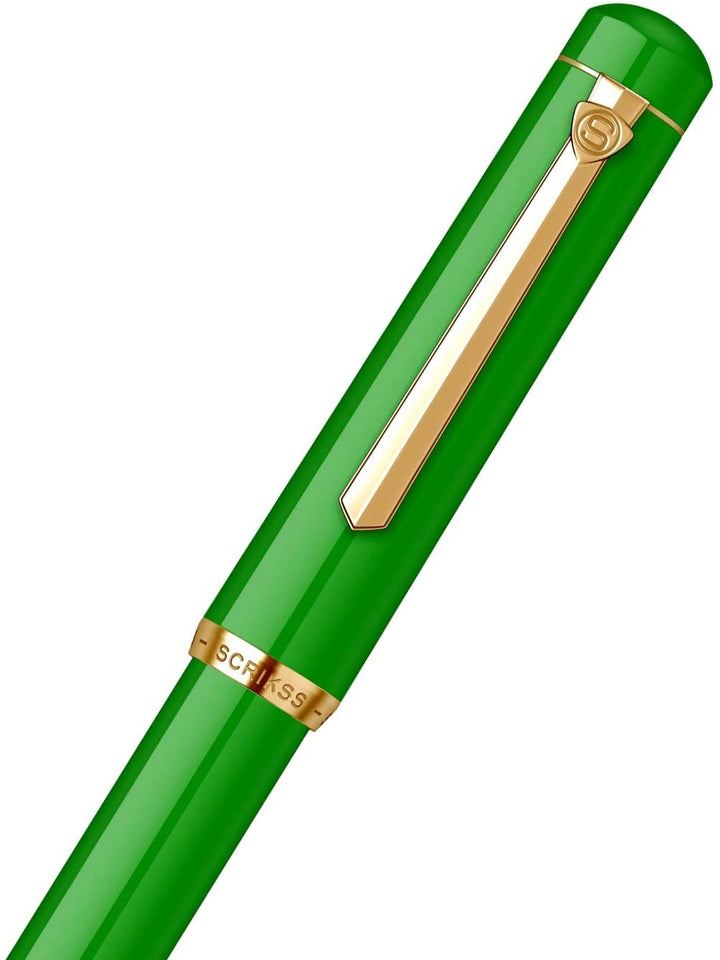 Scrikss | 419 Legendary | Fountain Ink Pen | Medium Nib | Gold Plated | Glossy Green Barrel