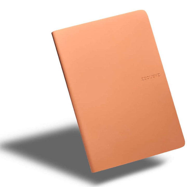 Zequenz A5 Size Peach Slim Notebook Squared Acid Free Paper 200 Pages 80GSM 360 Degree Flexibility 100% Handmade Fountain Pen Friendly Color Series Bookmark Included