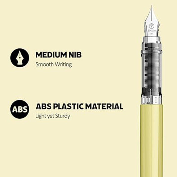 Scrikss Primeo Medium Nib Fountain Pen | 3 Cartridges Included | Stainless Steel Nib &amp; ABS Body | Kiwi Green | in Blister Pack