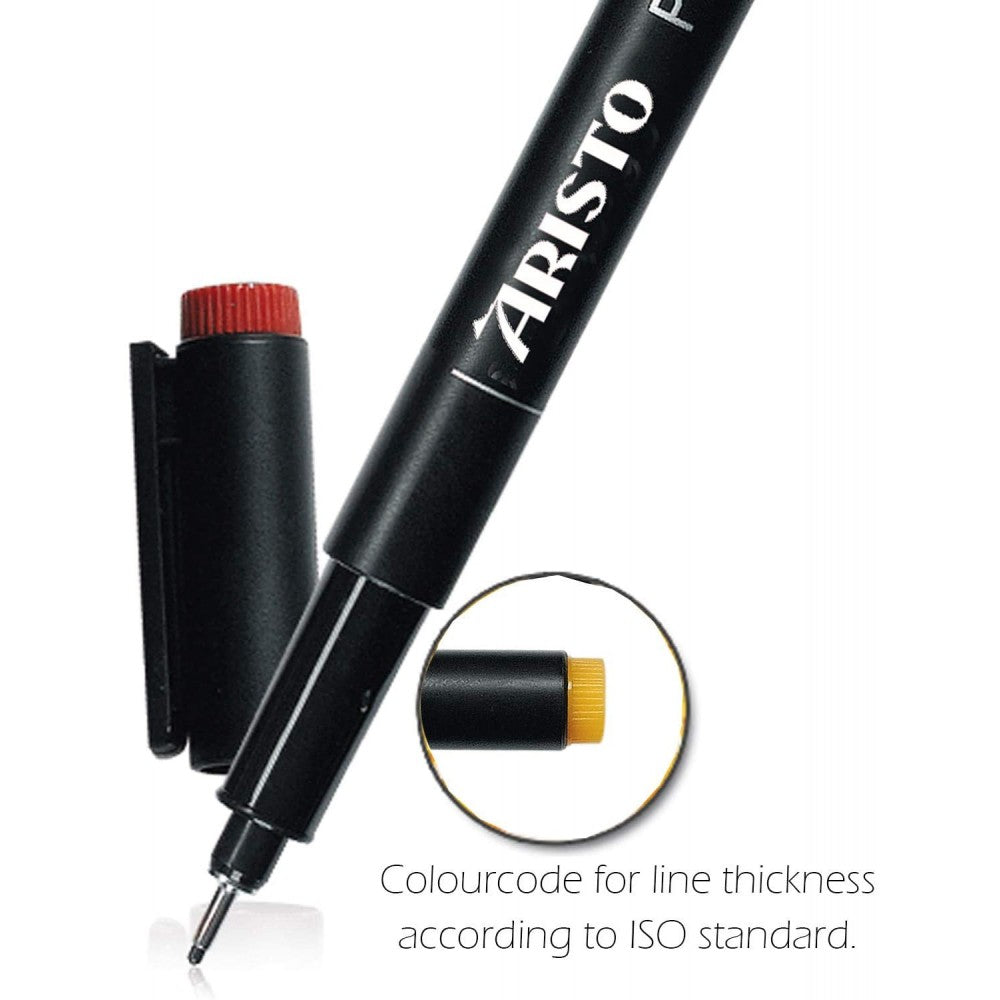 Aristo | Pigment Liner | 0.05, 0.1, 0.2, 0.3, 0.5, 0.8mm | Set of 6 pens