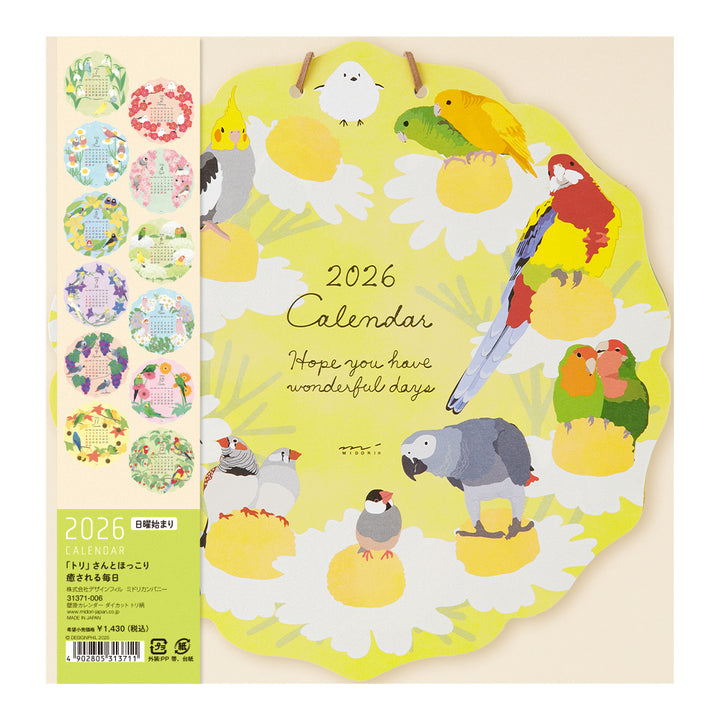 Midori Calendar Wall-Hanging Die Cut Birds 2026