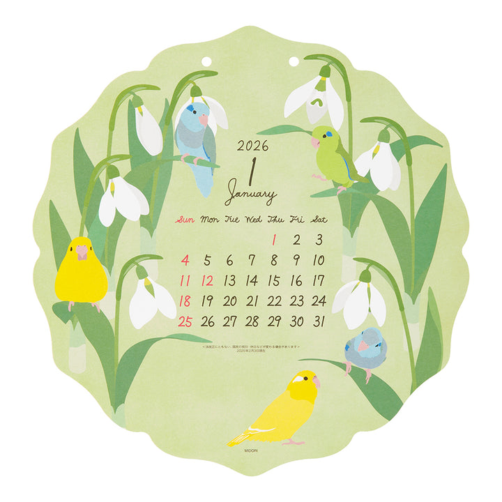 Midori Calendar Wall-Hanging Die Cut Birds 2026
