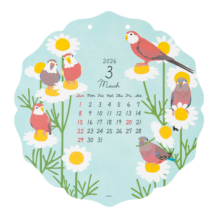 Midori Calendar Wall-Hanging Die Cut Birds 2026
