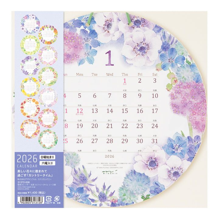 Midori Calendar Wall-Hanging Die Cut Round Country Time Wreath 2026