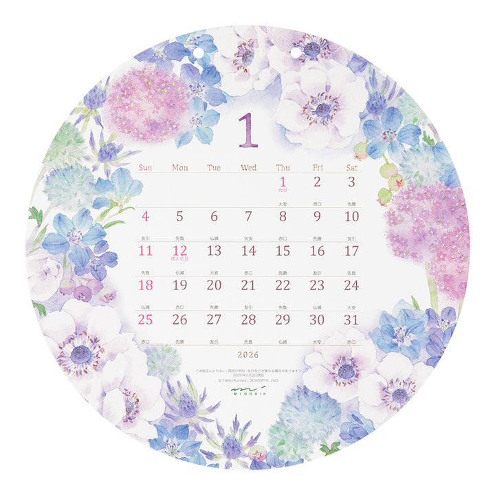 Midori Calendar Wall-Hanging Die Cut Round Country Time Wreath 2026