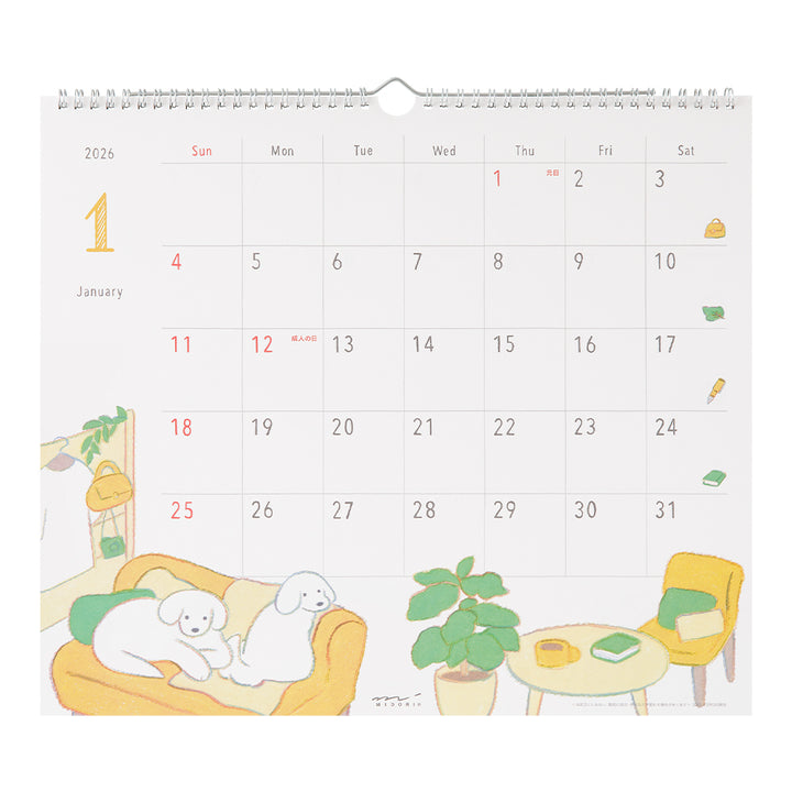Midori Calendar Wall-Hanging L Dog 2026