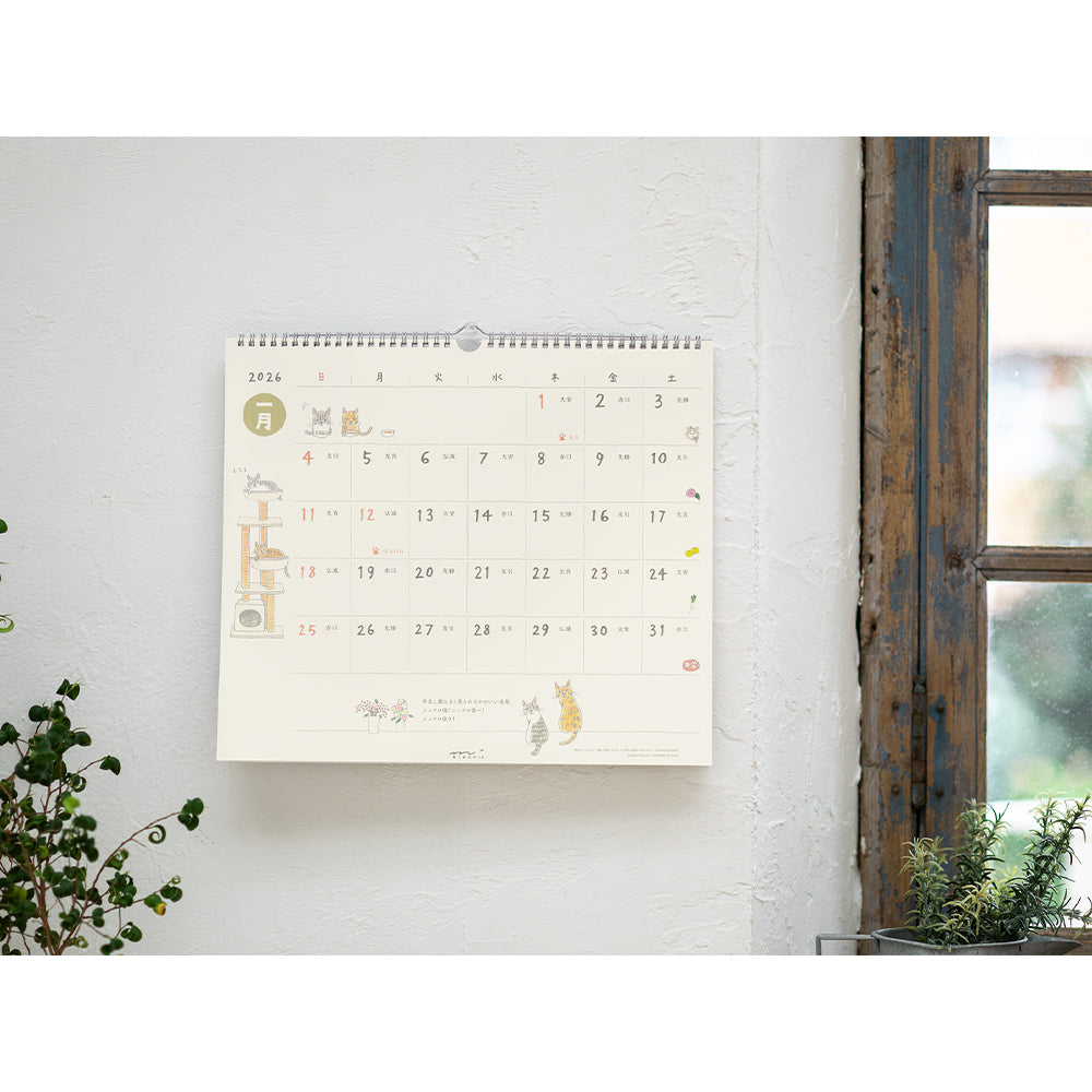 Midori Calendar Wall-Hanging L Cat 2026
