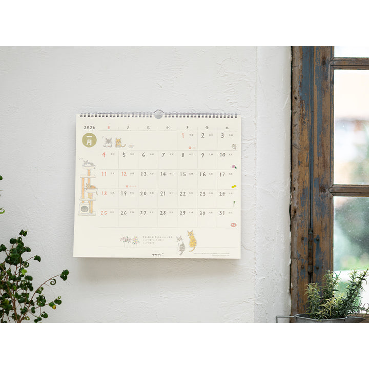 Midori Calendar Wall-Hanging L Cat 2026