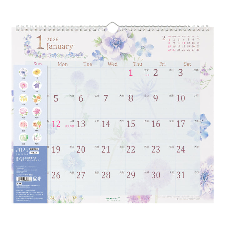 Midori Calendar Wall-Hanging L Country Time Flower 2026