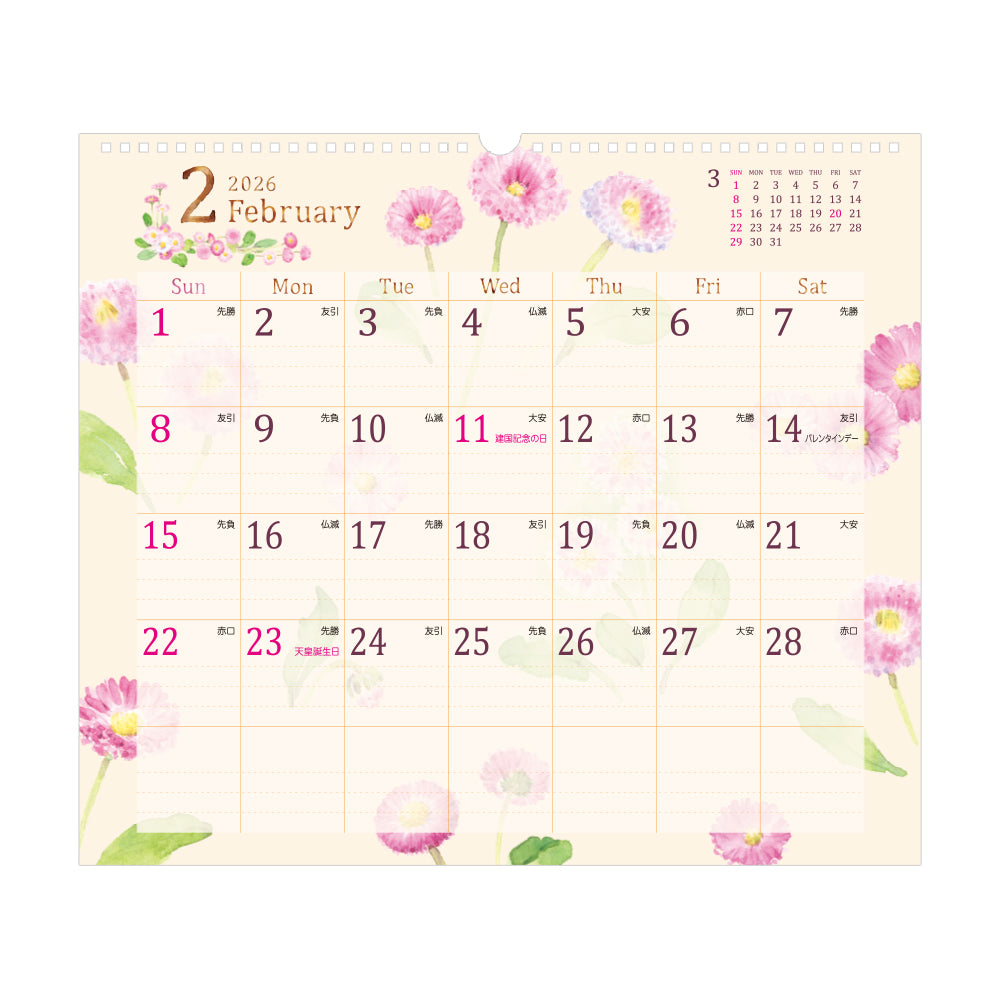 Midori Calendar Wall-Hanging L Country Time Flower 2026