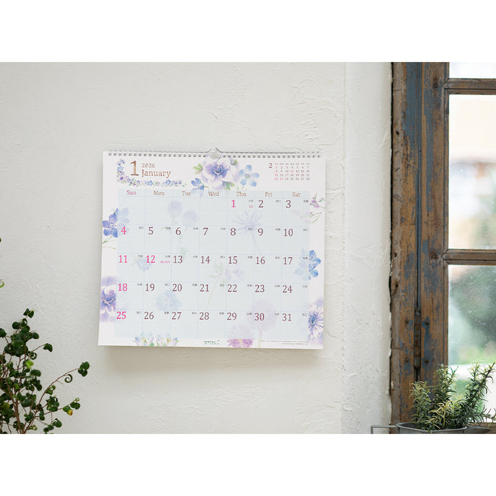 Midori Calendar Wall-Hanging L Country Time Flower 2026