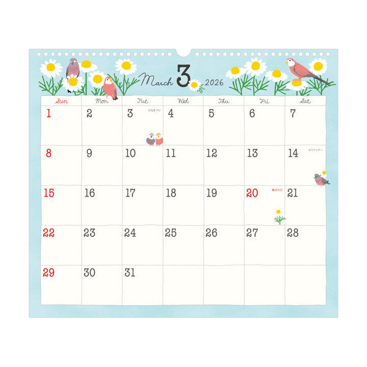 Midori Calendar Wall-Hanging L Birds 2026