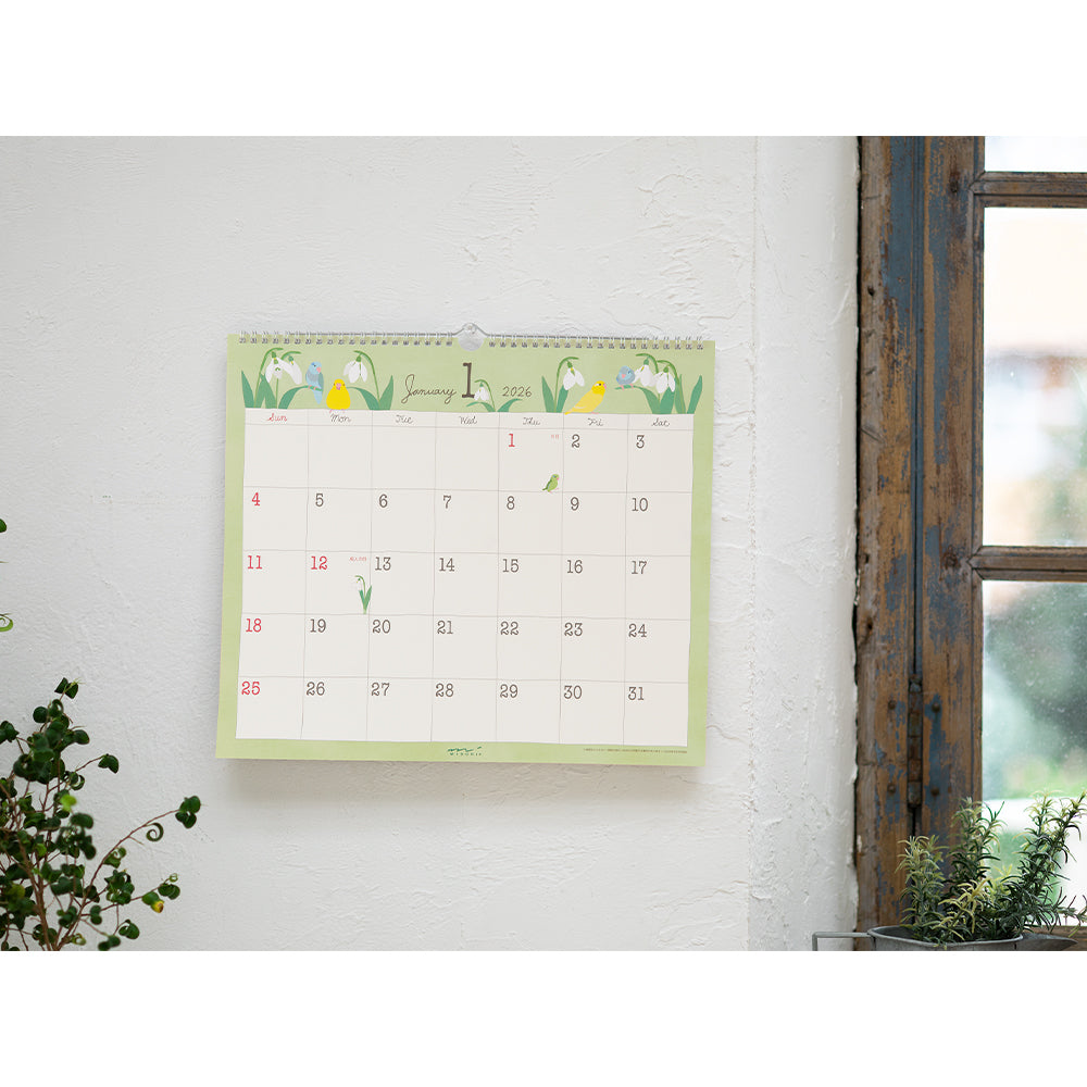 Midori Calendar Wall-Hanging L Birds 2026