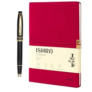 Red Riller Notebook ISHRA Red A5 Ruled Notebook & Black Roller Pen with Gold Trims | Blue ...