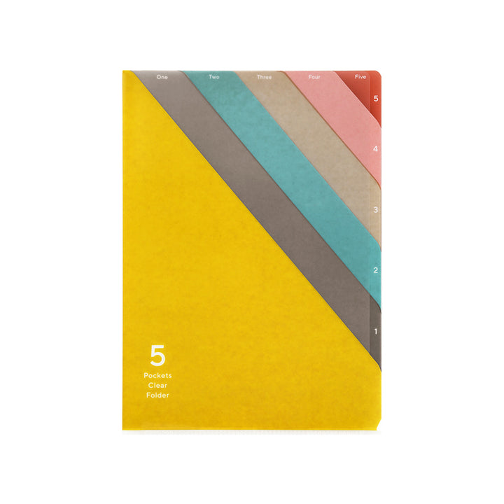 Midori 5 Pocket Clear A4 Folder - Stripe Yellow