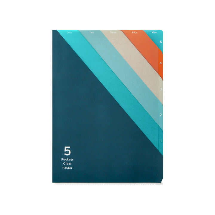 Midori 5 Pocket Clear A4 Folder - Stripe Navy