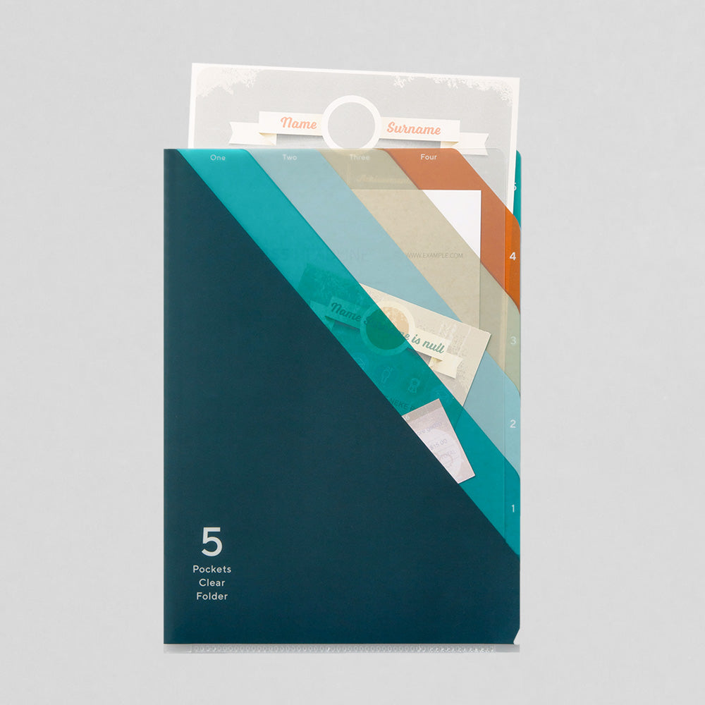 Midori 5 Pocket Clear A4 Folder - Stripe Navy