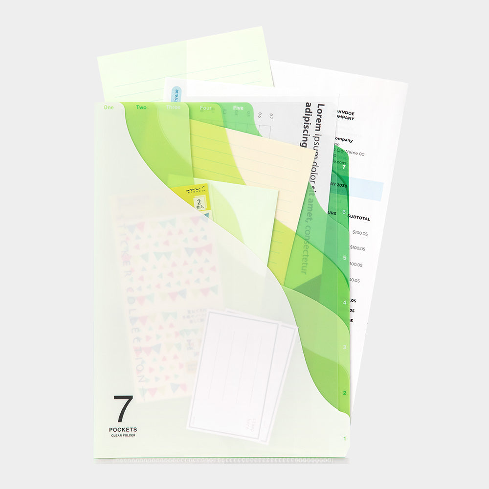 Midori 7 Pocket Clear A4 Folder - Gradation Green