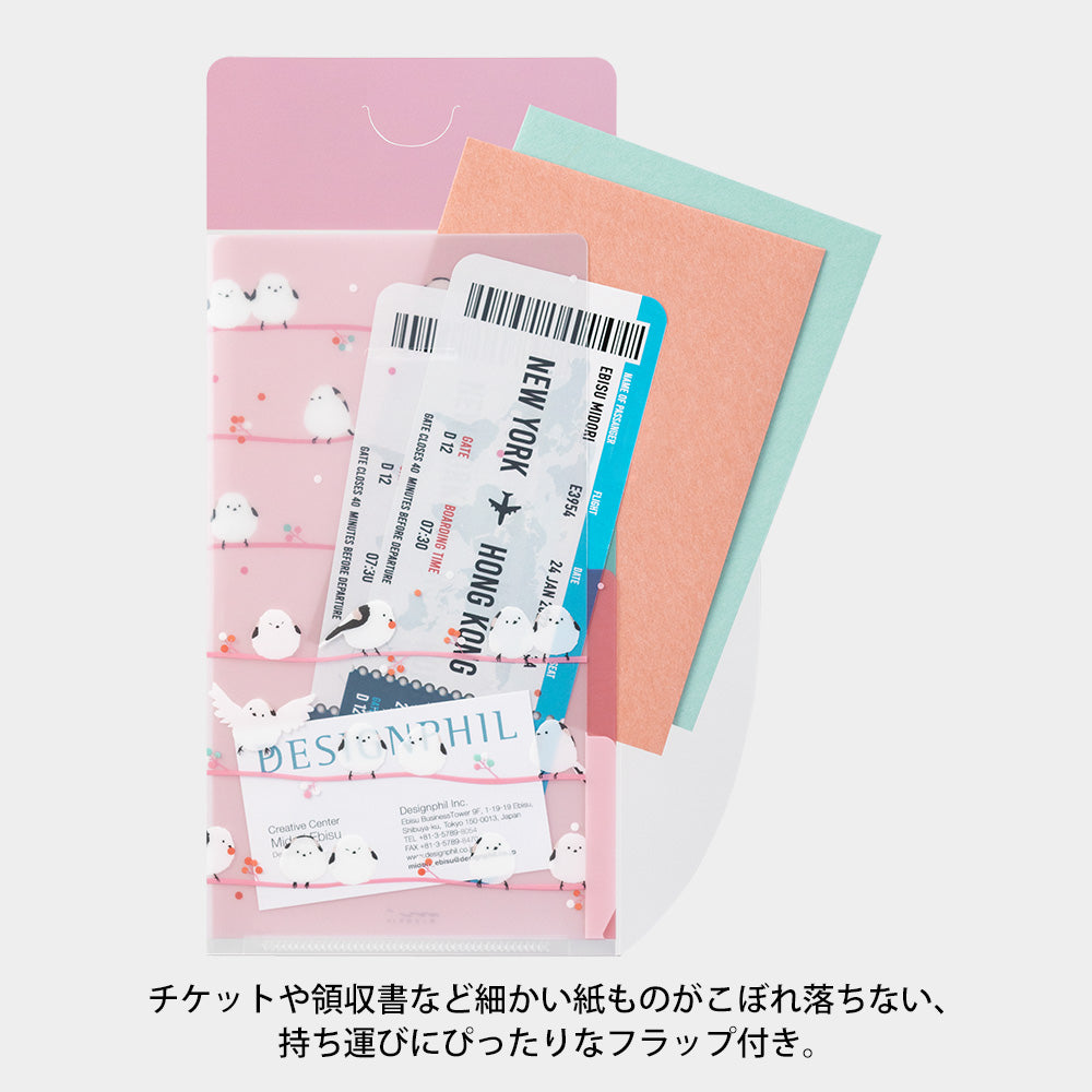 Midori 3 Pockets Clear A5 Slim Folder with Flap - Long Tailed Bird