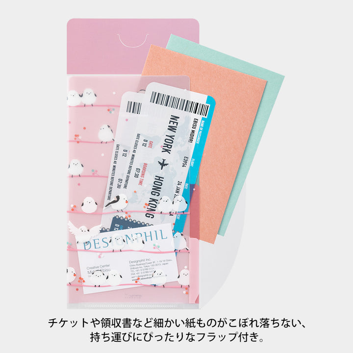 Midori 3 Pockets Clear A5 Slim Folder with Flap - Long Tailed Bird