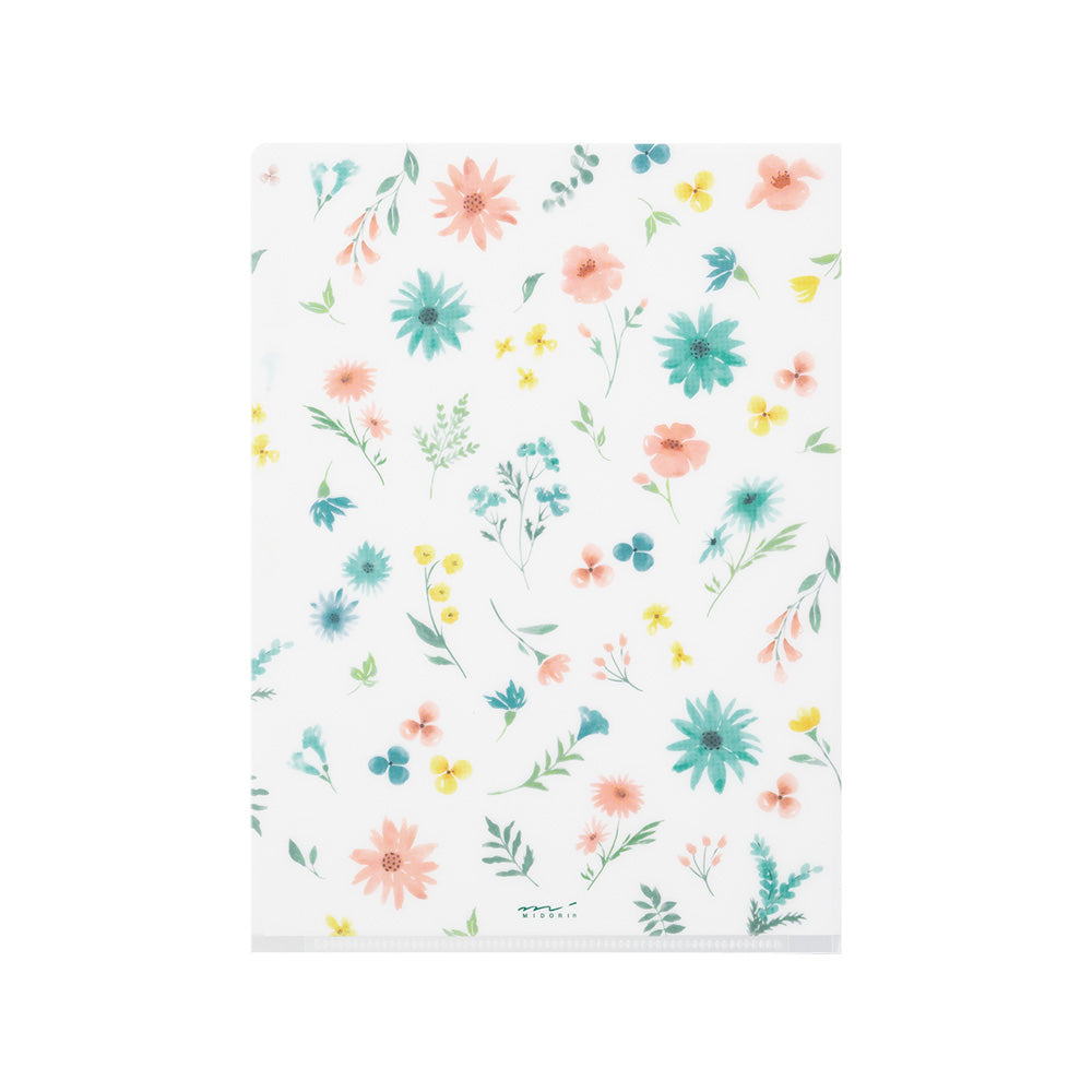 Midori 3 Pockets Clear A5 Folder - Flowers B