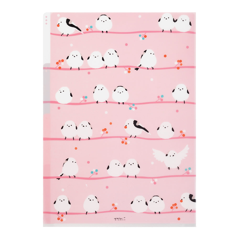 Midori 3 Pockets Clear A4 Folder - Long Tailed Bird
