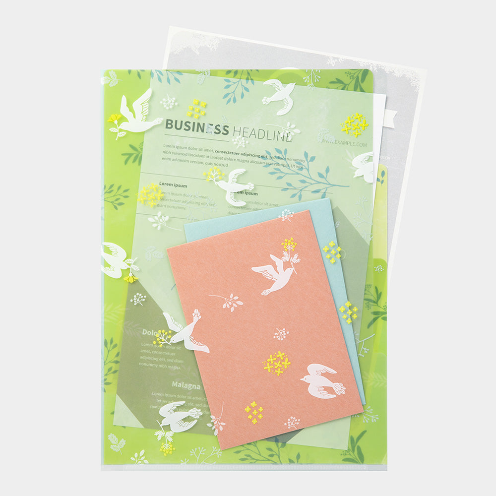 Midori 3 Pockets Clear A4 Folder - White Bird