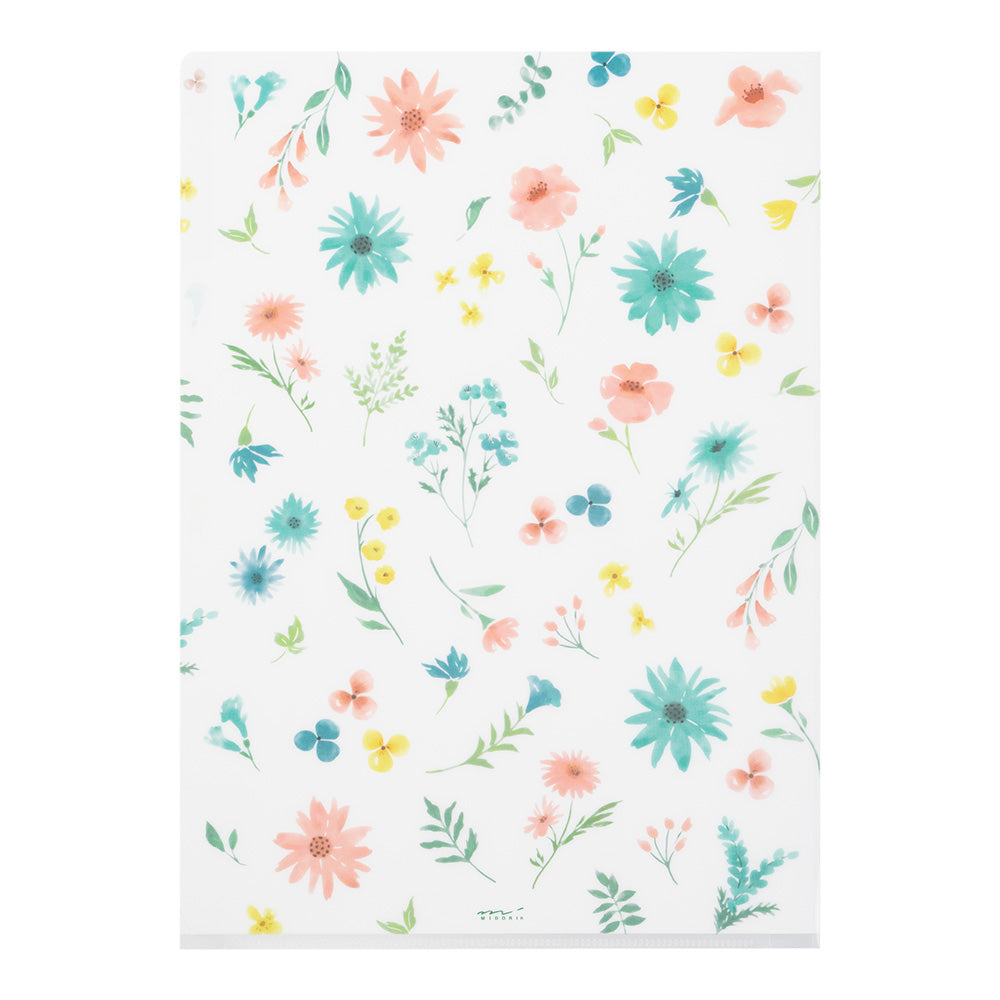 Midori 3 Pockets Clear A4 Folder - Flowers B