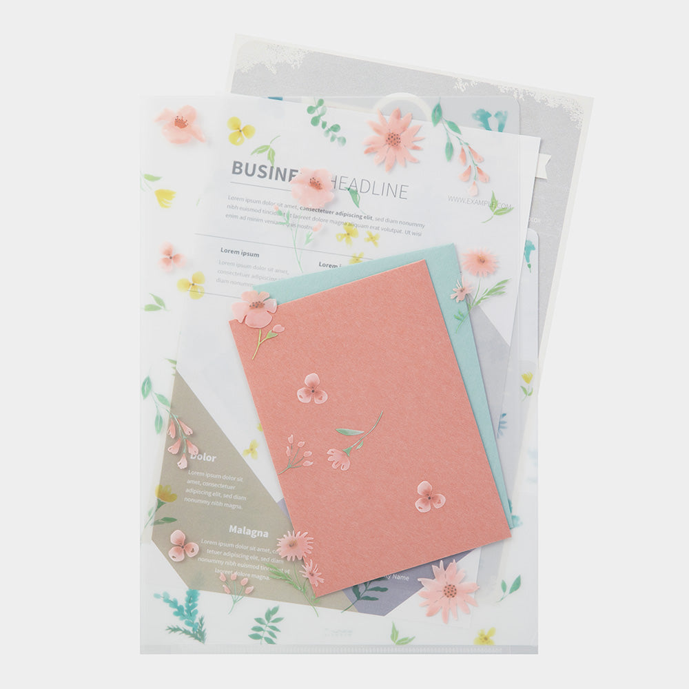 Midori 3 Pockets Clear A4 Folder - Flowers B