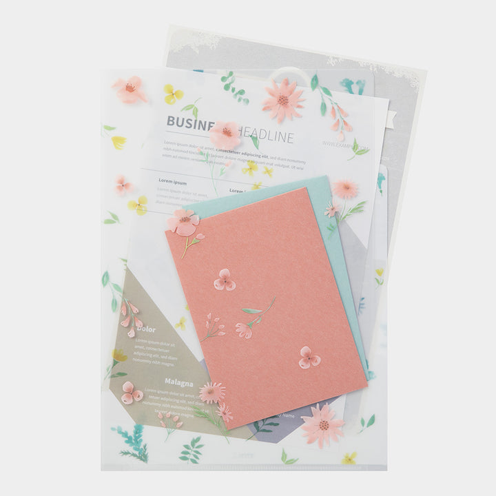 Midori 3 Pockets Clear A4 Folder - Flowers B