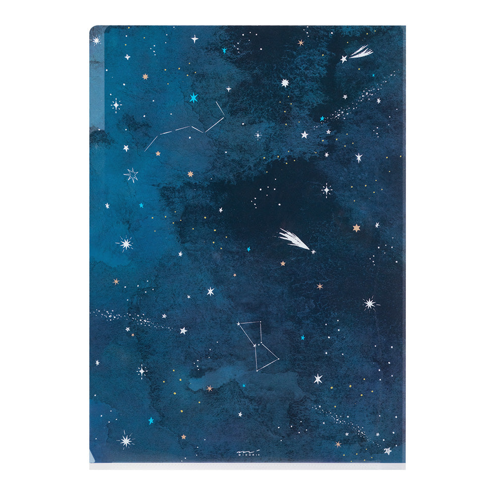 Midori 3 Pockets Clear A4 Folder - Starry Sky