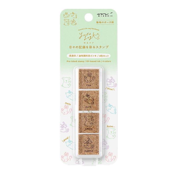 Midori Yuru Log Pre-inked Stamp - Animal Poses
