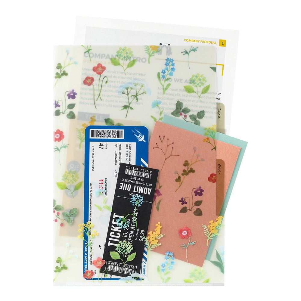 Midori 3 Pockets Clear A4 Folder - Flowers C